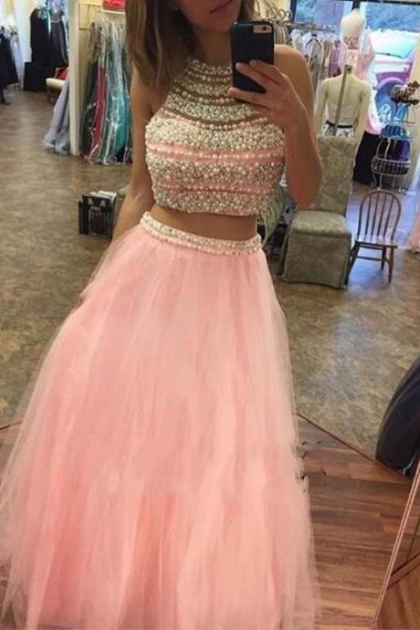 2 Pieces Prom Dress With Pearls