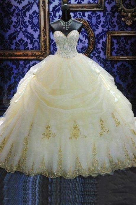 Ball Gown Sweetheart Appliques Cathedral Wedding Dress