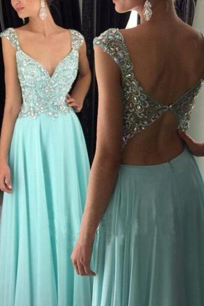 Sexy V Neck Prom Dresses With Open Back