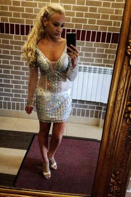 Long Sleeves Sparkle Party Dress