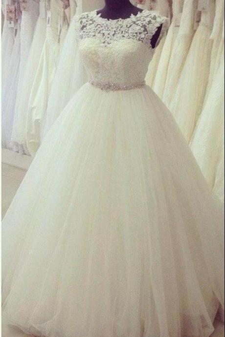 Sheer Sweetheart Ivory Wedding Dress With Beaded Sash