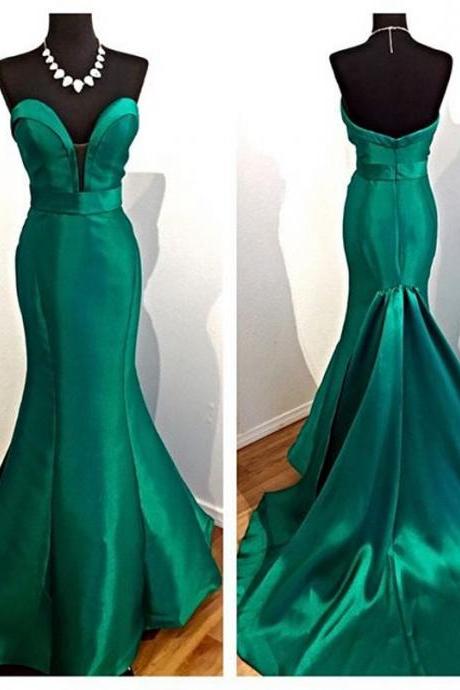Plunging Sweetheart Dark Green Mermaid Prom Dress