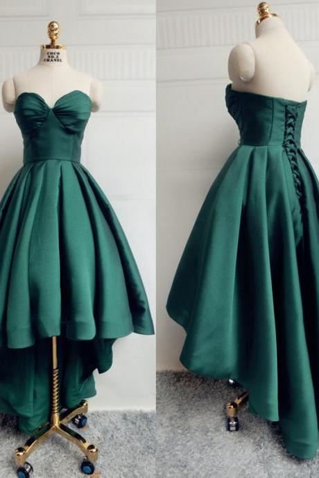 Dark Green High Low Prom Dress Party Dress With Ruched Chest
