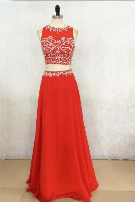 Red 2 Pieces Prom Dress