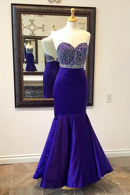 Royal Blue Beaded Sweetheart Mermaid Prom Dress Party Dress