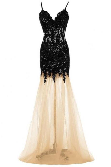 Spaghetti Straps Illusion Prom Dress With Lavish Lace