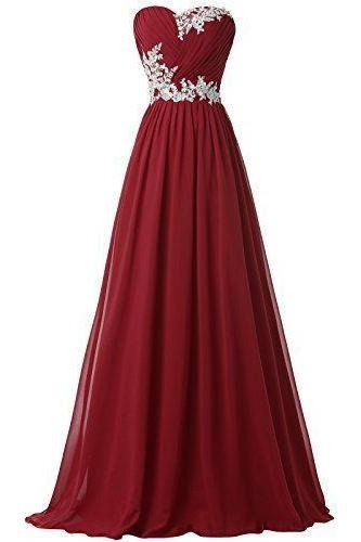 Strapless Burgundy Floor Length Chiffon Prom Dress