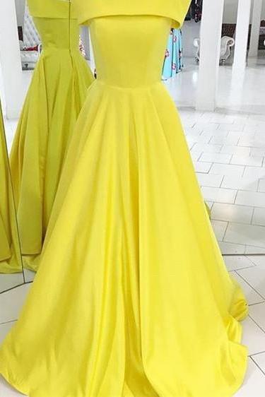 Strapless Floor Length Yellow Satin Prom Dress