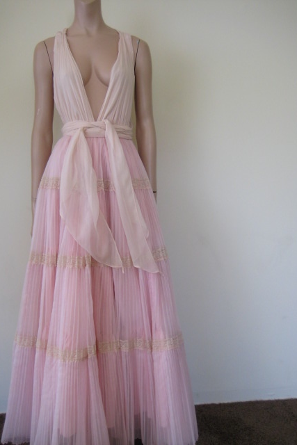 Backless Plunging Neck Pleated Pink Party Dress With Remix Straps