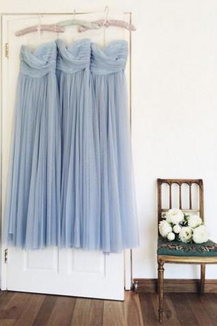 LIght Blue Long Chiffon Bridesmaid Dresses