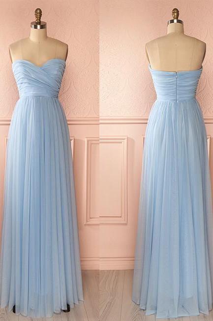 Light Blue Long Chiffon Bridesmaid Dresses