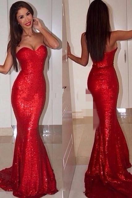 Sparkle Red Sequin Fit To Flare Prom Dress Formal Occasion Dress