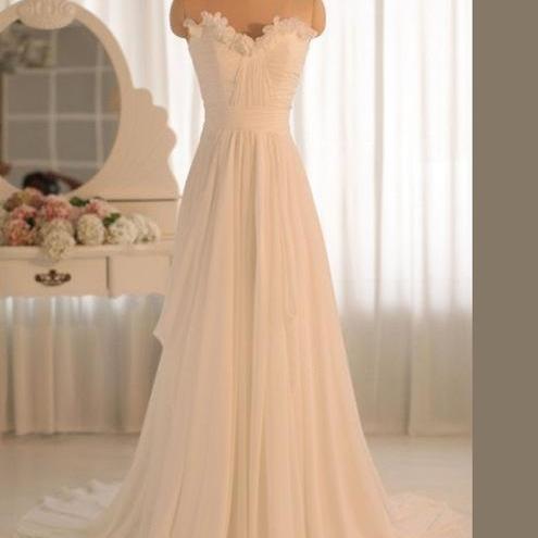 Ruffle Shoulder Straps Sweetheart Neck Chiffon Boho Dresses Ivory