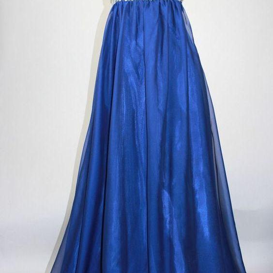 Royal Blue Beaded Prom Dress with Fringes main image 1