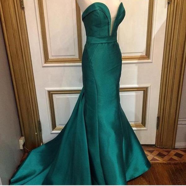 Plunging Neck Emerald Green Mermaid Prom Dress on Luulla