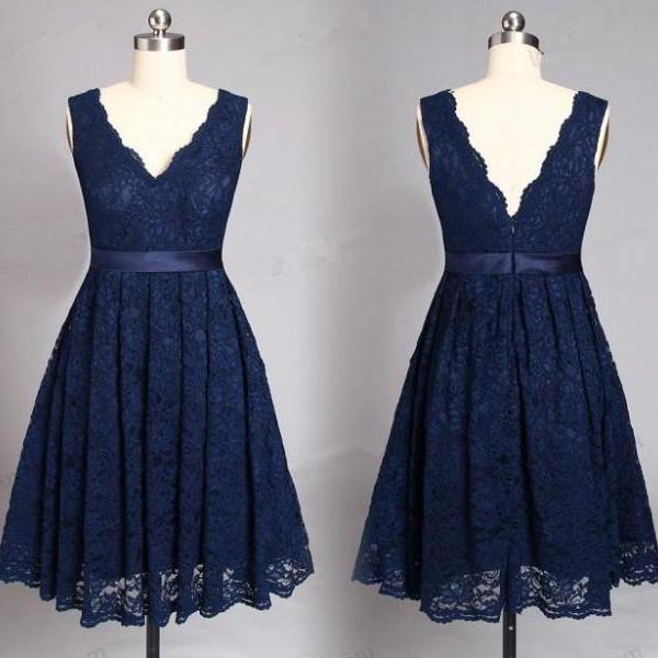 Short Navy Blue Lace Homecoming Dress Party Dress on Luulla