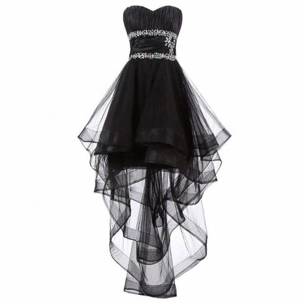 Sleeveless Black High Low Dress With Rhinestones on Luulla