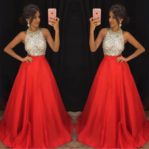 A-line Red Prom Dress With Silver Bodice on Luulla