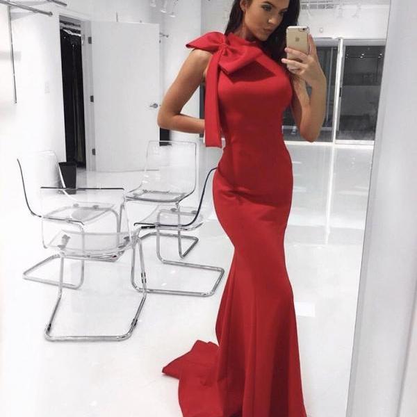 4510714 Red Tie-Collar Dress