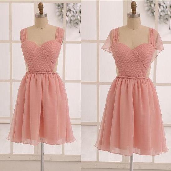 Blush Pink Short Party Dress With Convertible Sleeves, Dress
