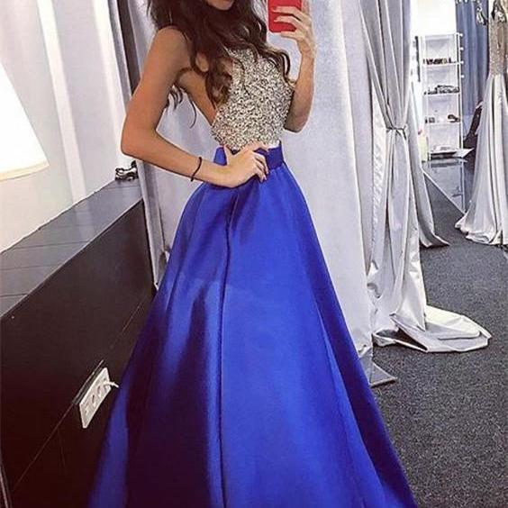 Halter Royal Blue Prom Dress With Beaded Bodice on Luulla