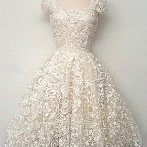 Ivory Cap Sleeve Dress w/ Lace and Floral Embroidered Bodice main image 1