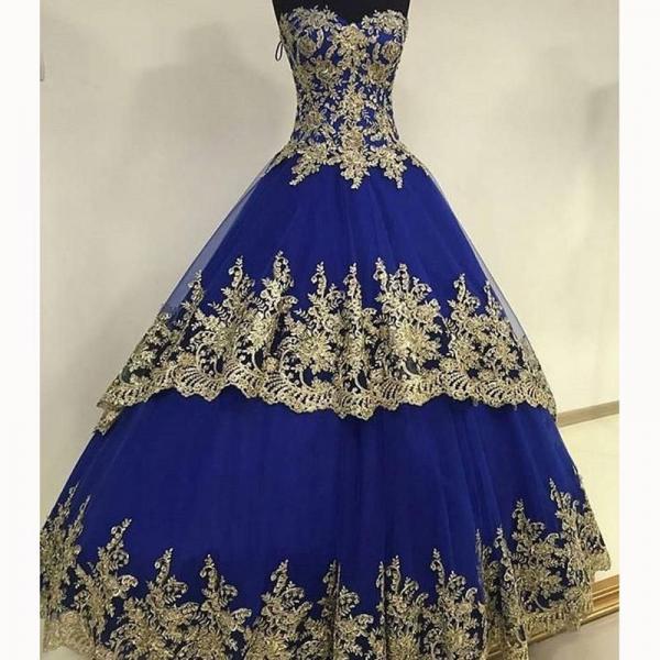 Sleeveless Blue Ball Gown Prom Dresses Quinceanera Gown on Luulla