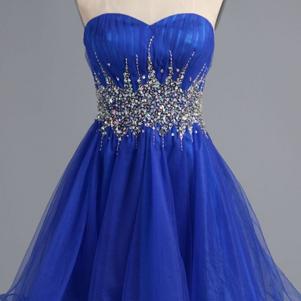 Sleeveless Short Blue Hoco Party Dresses With Beads on Luulla