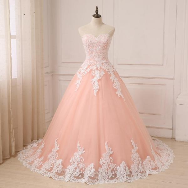 lace peach wedding dress Sleeveless Peach Wedding Dresses With Ivory Lace Bridal Gowns Custom on  Luulla