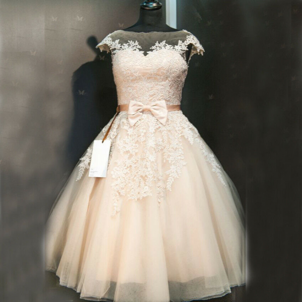 Light Champagne Short Vintage Wedding Dresses on Luulla