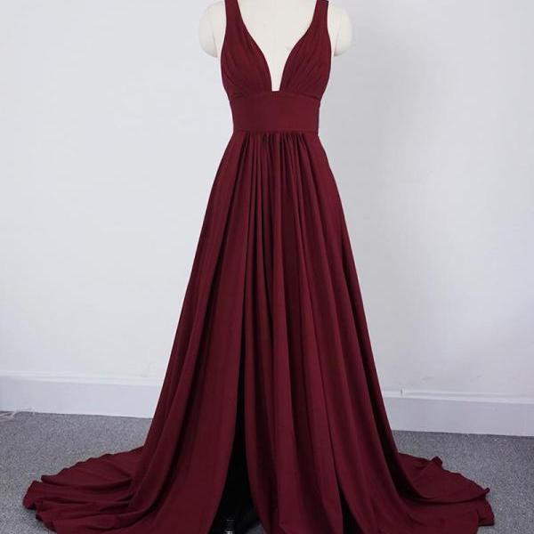 Burgundy Long Bridesmaids Dresses With Slit on Luulla