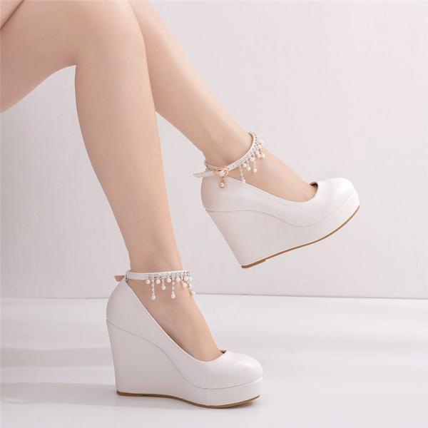 Pearls Decor Ankle Straps Women Platform Wedges on Luulla