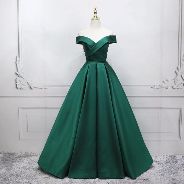 Off The Shoulder Green Satin Prom Dress on Luulla