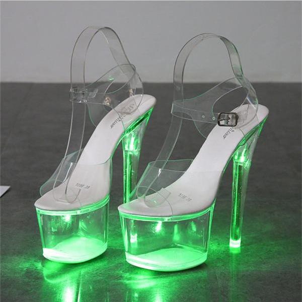 Green Lighting Platform Heels Sandals Prom Shoes