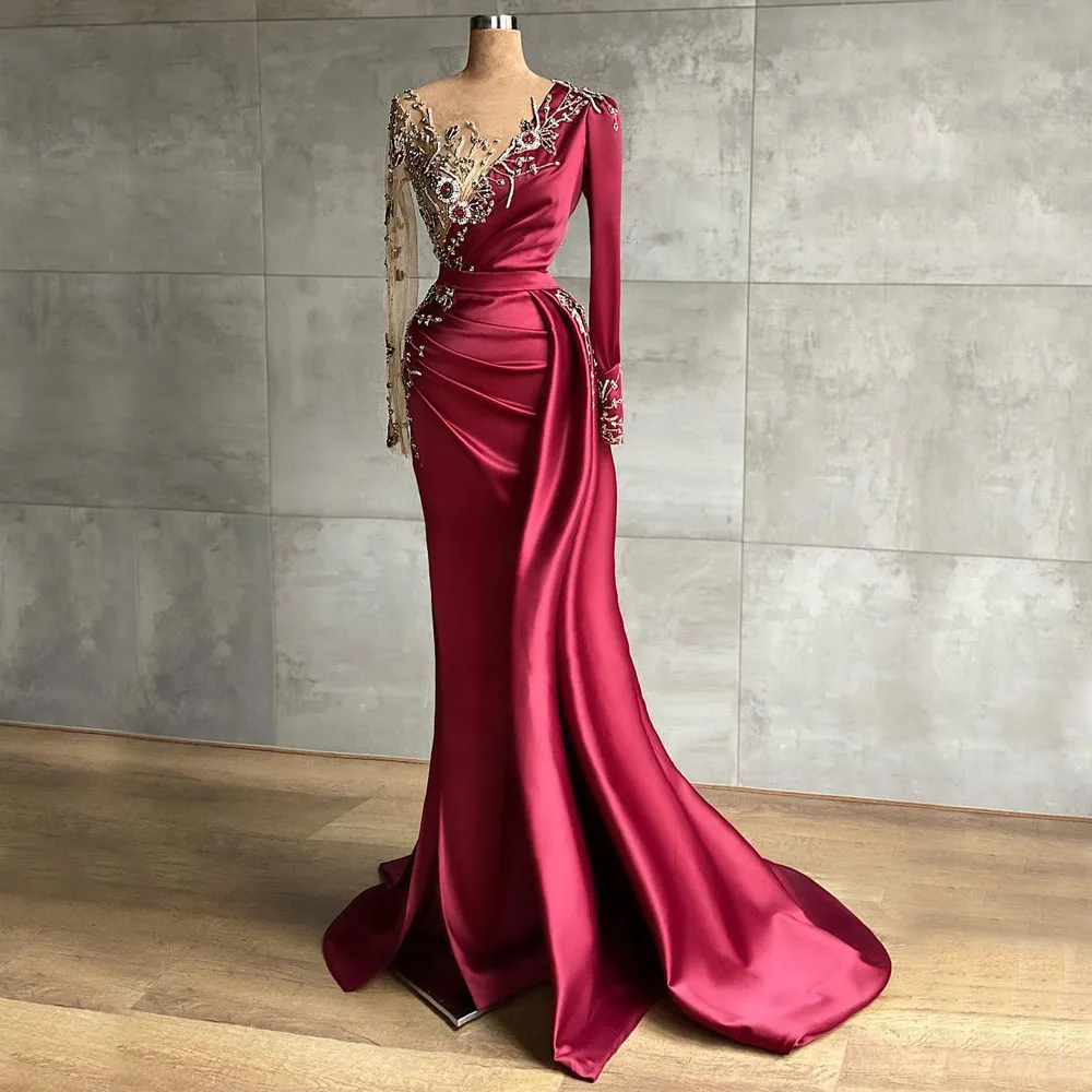 Long Sleeves Pageant Dress with Side Slit