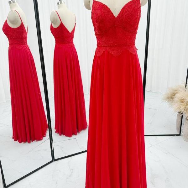 Long Red Chiffon Prom Dress 