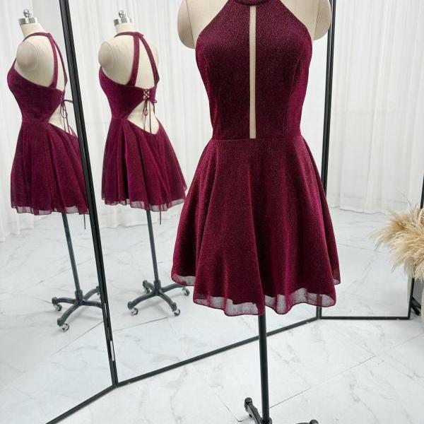 Glitter Purple Short Prom Dress
