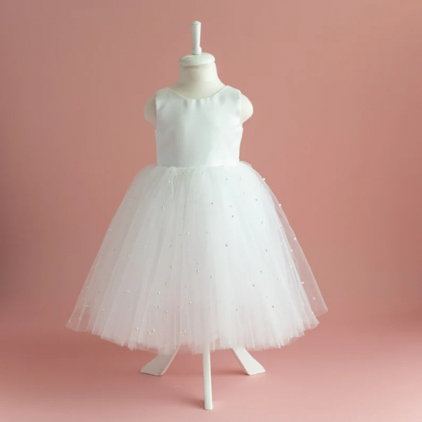 White First Communion Girl Dress with Pearls