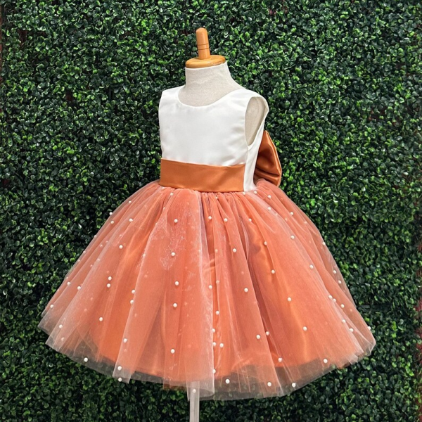 Two Tone Little Girl Dress with Pearls