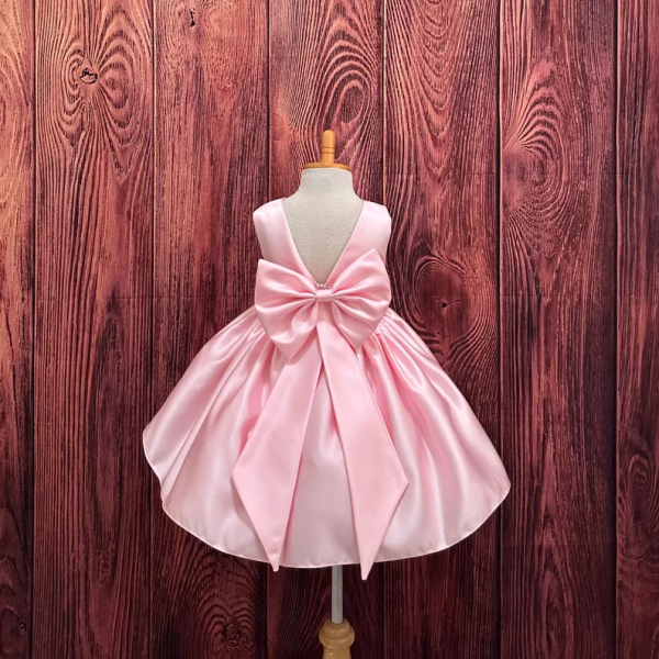 Pink Satin Wedding Flower Girl Dress