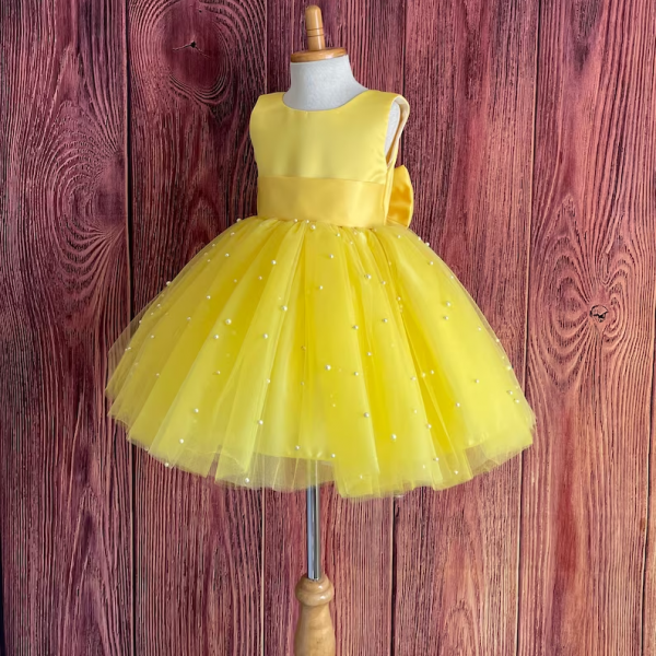 Yellow Girl Dress with Pearls