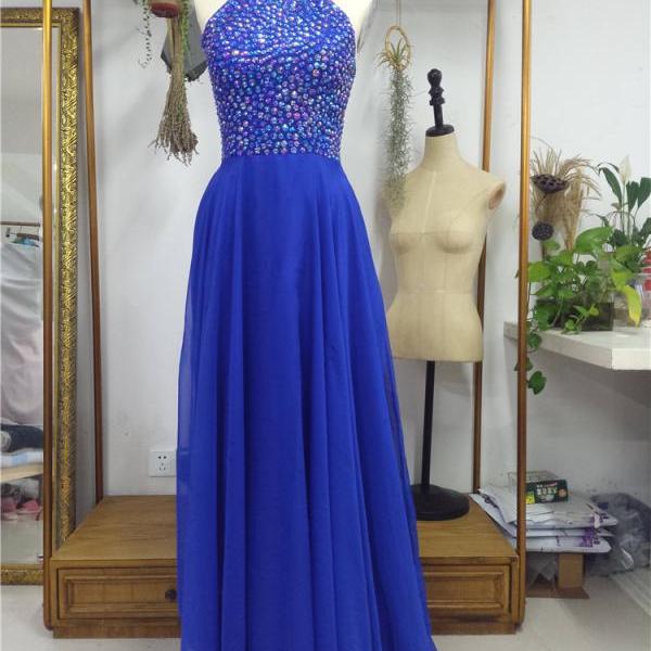 Royal Blue Chiffon Prom Dress With Rhinestones on Luulla