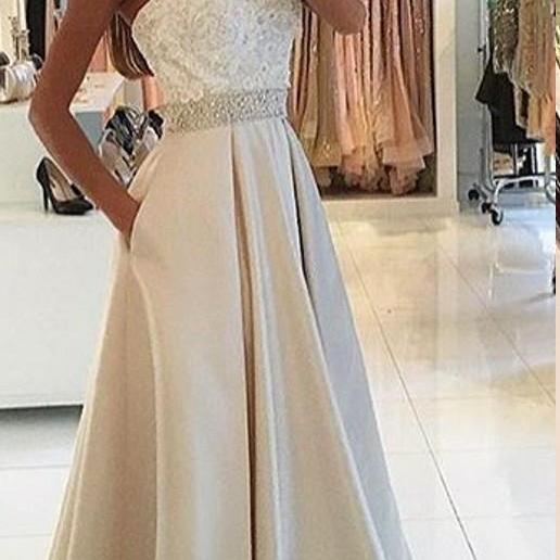 Sleeveless Sweetheart A-Line Satin Beaded Graceful Prom Dress Candy Pink main image 1