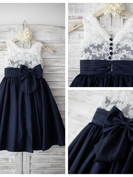 Ivory Long Lace Sleeves Taffeta Flower Girl Dress