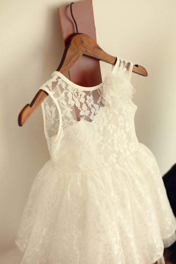U Back Ivory Cotton Ruffle Neckline Flower Girl Dress