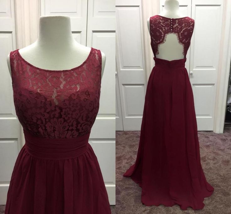 Lace and Chiffon Dresses with Open Back Burgundy main image 1