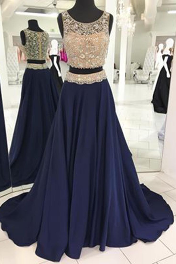 Navy 2 Pieces Prom Dress With Beads on Luulla