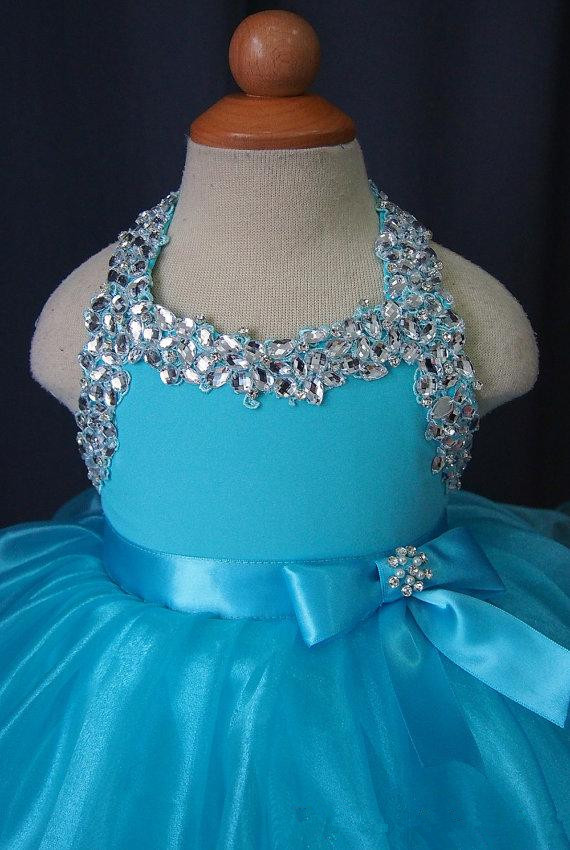 Ice Blue Infant Toddler Baby Girl Dress With Crystals on Luulla