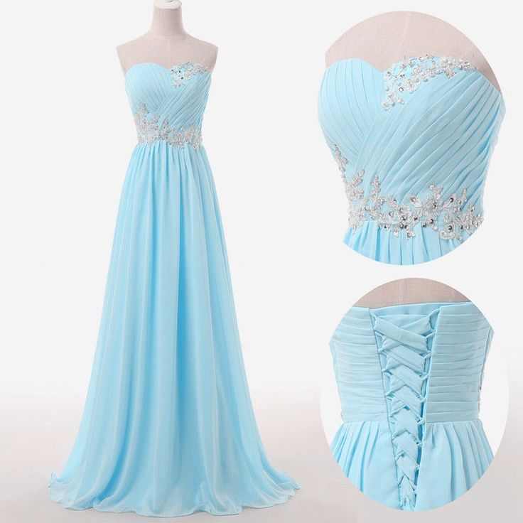 Pleated Bodice Chiffon Full Length Gowns Blue