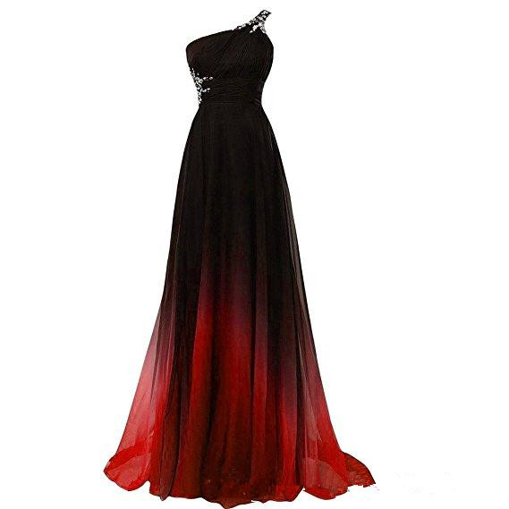 One Shoulder Gradient Chiffon Pageant Dress Evening Gown on Luulla